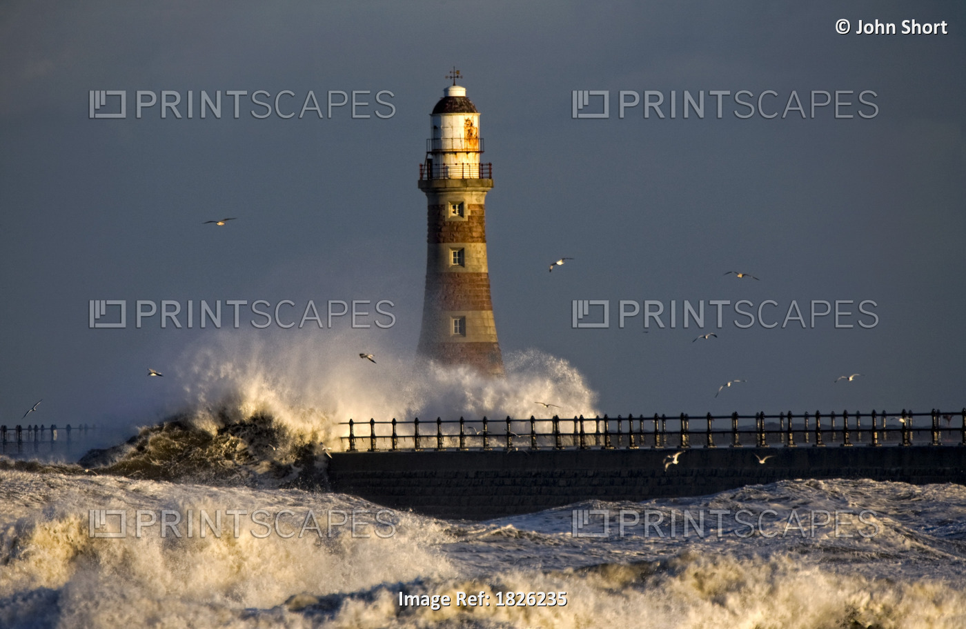 Lighthouse And Waves, Sunderland, Tyne And Wear, England