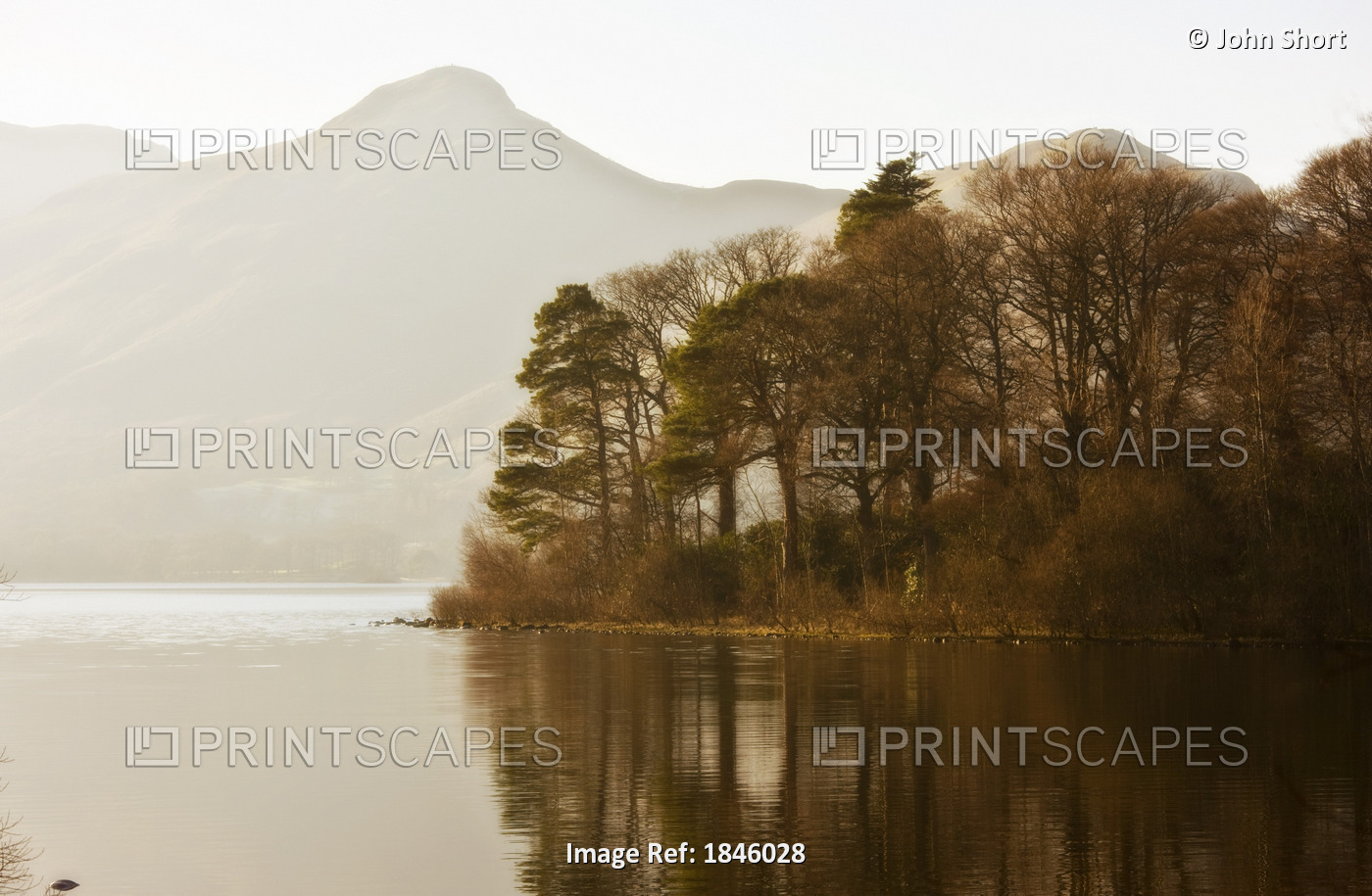 Calm Water With Mountains And Trees Along The Shoreline, England
