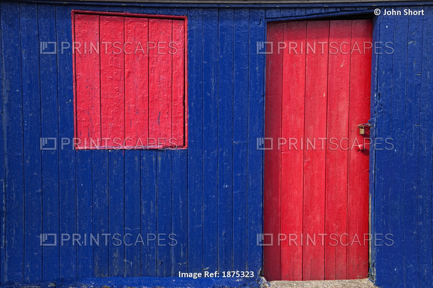 St. Abb's Head, Scottish Borders, Scotland; A Red Door And Window On A Blue ...