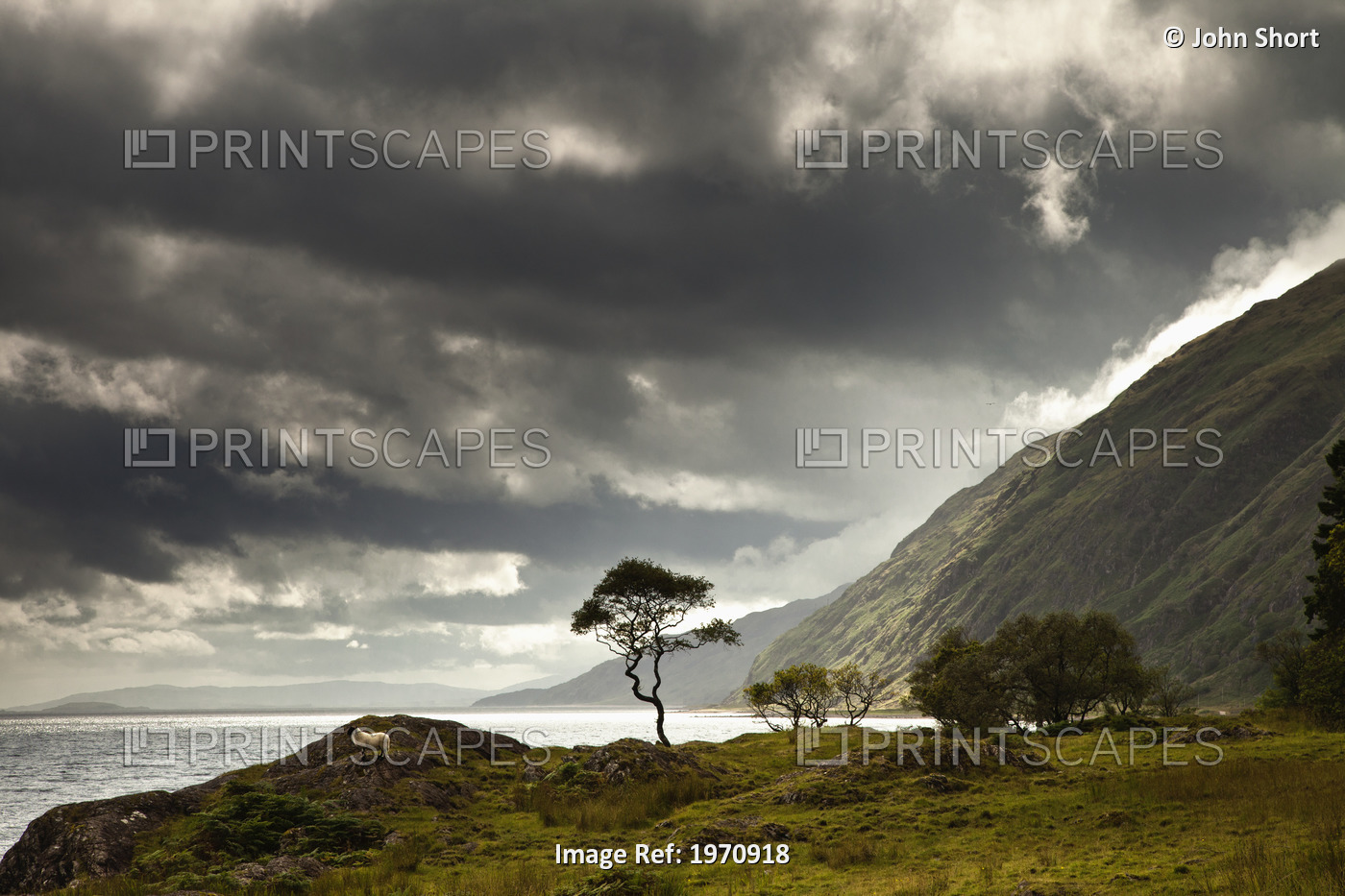 Sunlight Shingin Through The Storm Clouds Over The Water Along The Coastline; ...