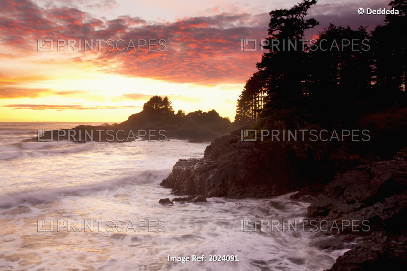 Waves At Cox Bay And Sunset Point At Sunset Near Tofino; British Columbia, ...