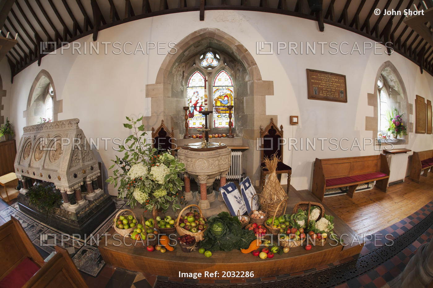 Fresh Food On Display On A Table For Harvest Festival; Kelso, Scottish Borders, ...