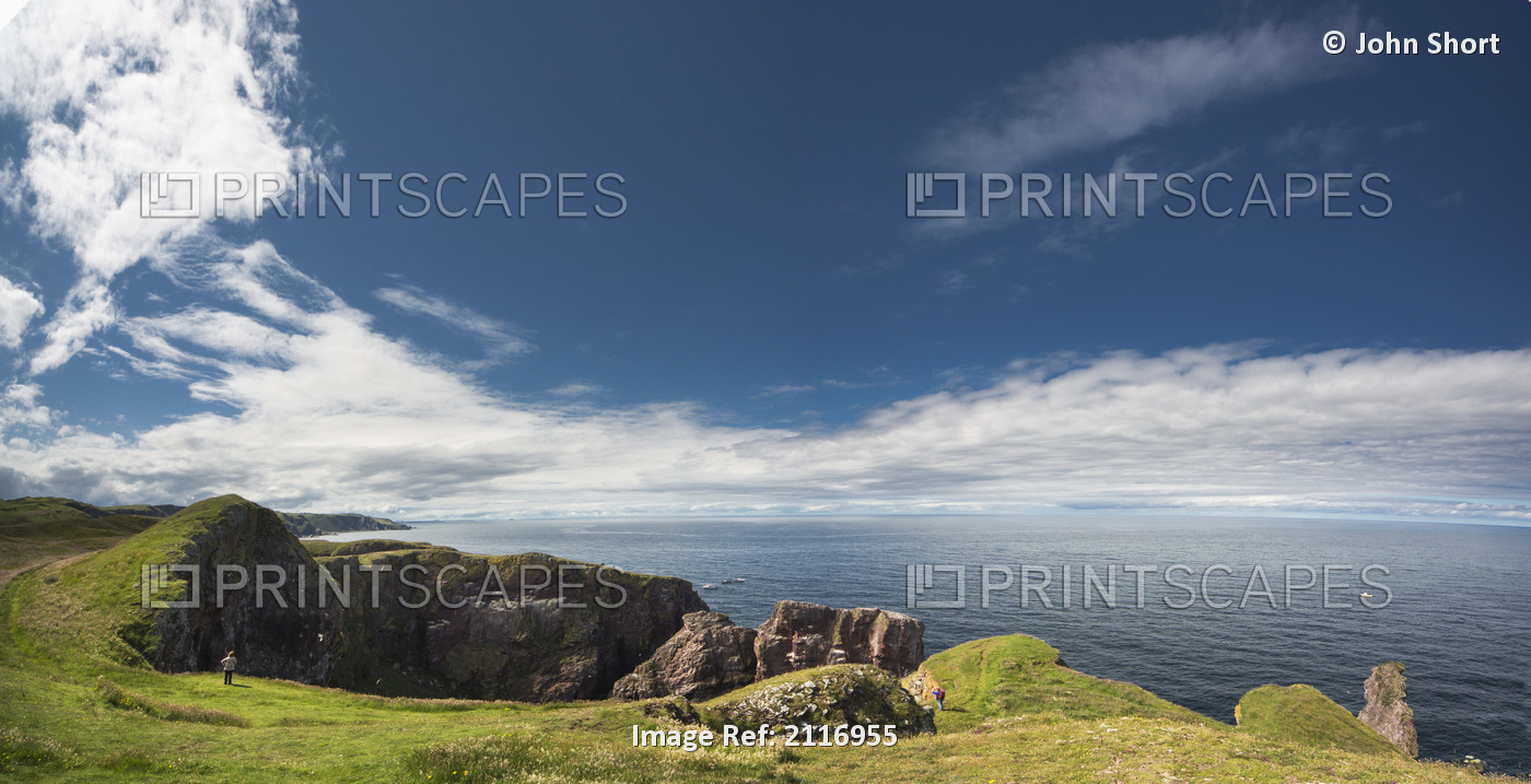 A Person Stands Looking At The Rocky Promontory At St Abb's Head; Scottish ...