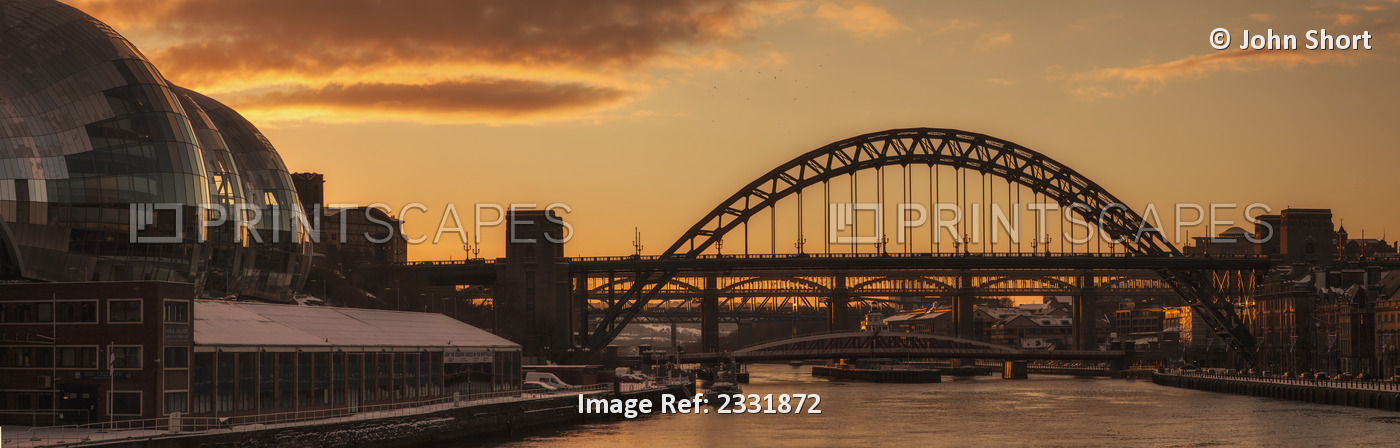 Gateshead Millennium Bridge Over The River Tyne At Dusk; Gateshead, Tyne And ...