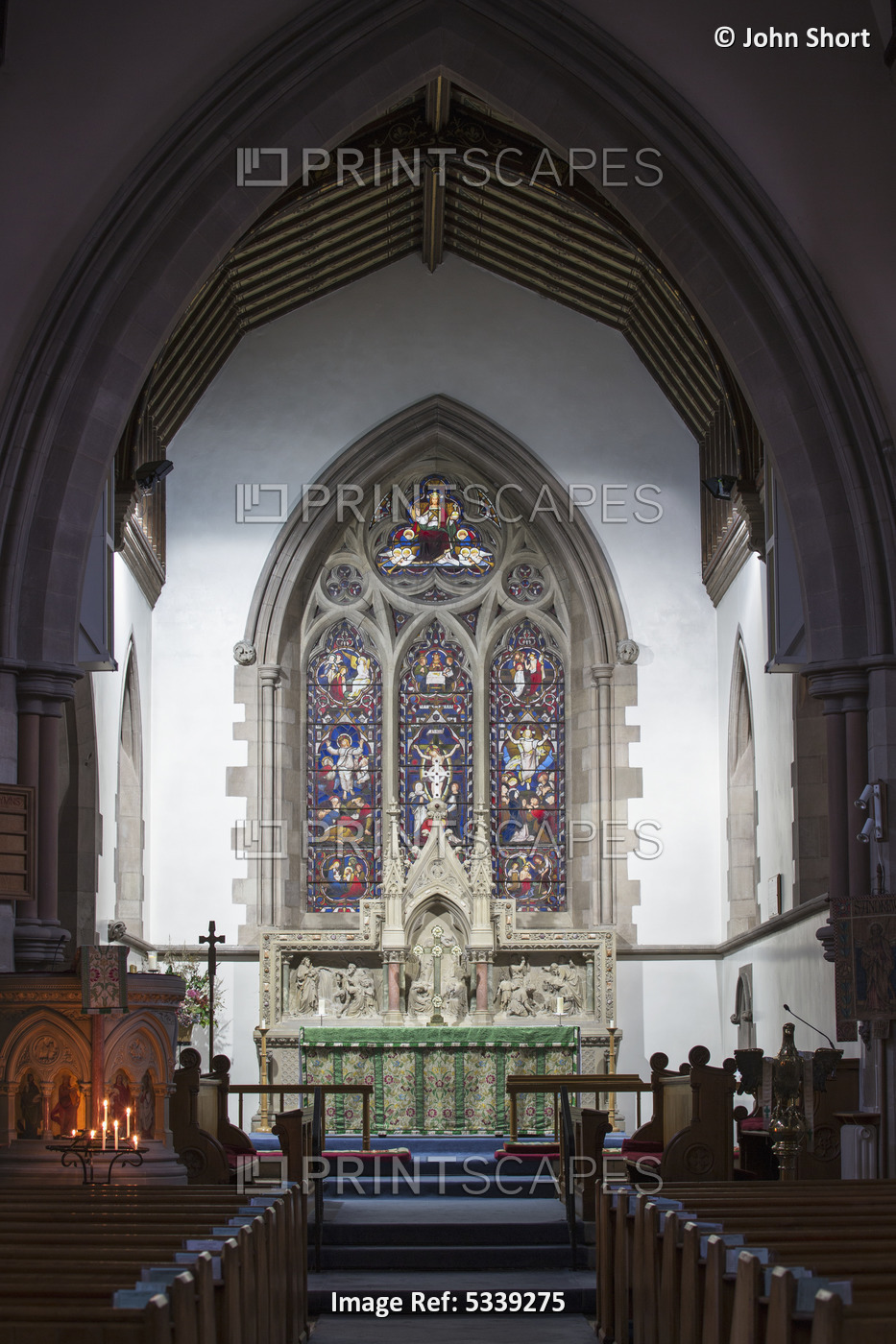 Ornate Stained Glass At The Altar Of A Church; Northumberland, England
