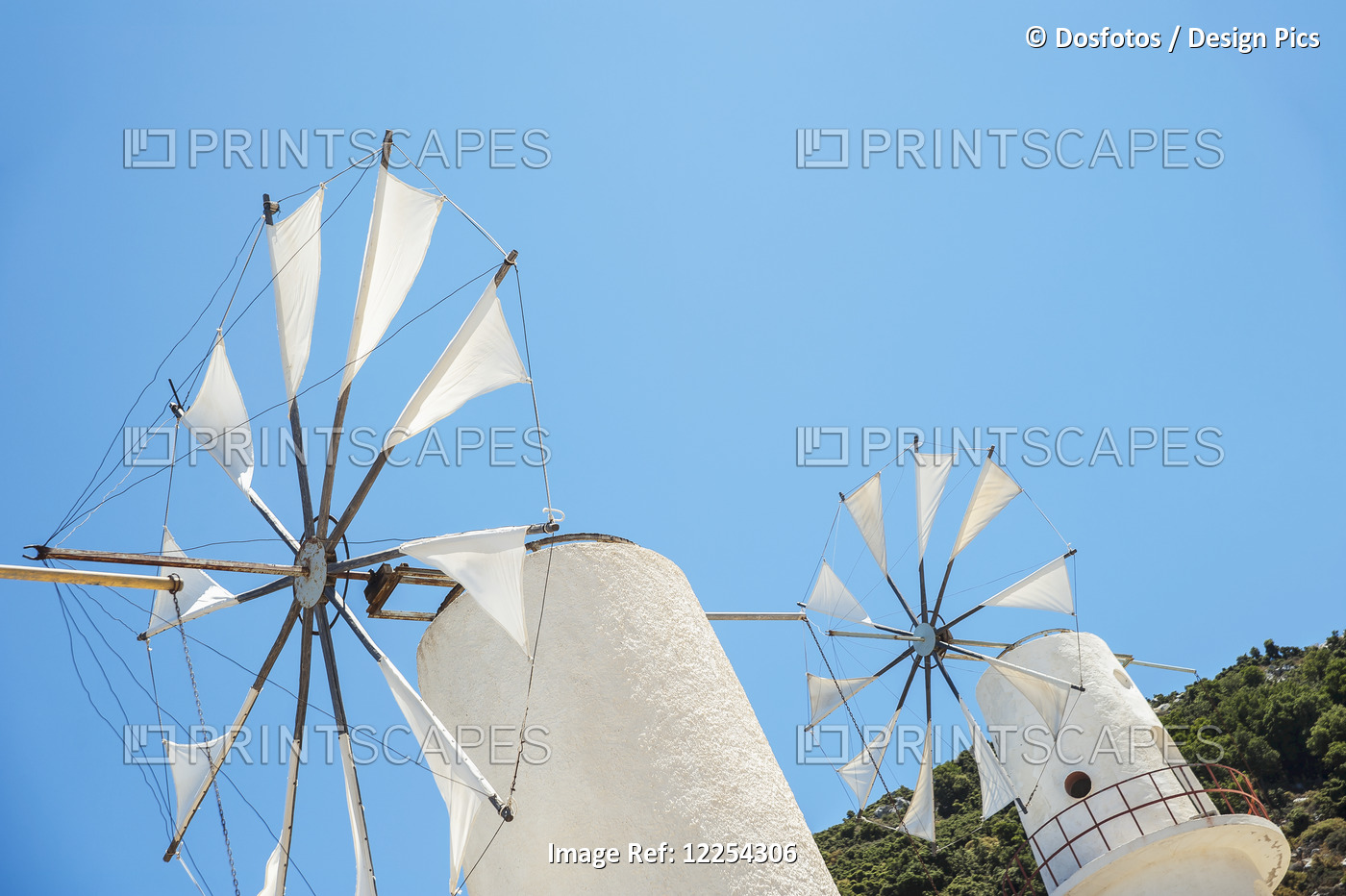 Windmills Against A Blue Sky, Lasithi Plateau; Crete, Greece