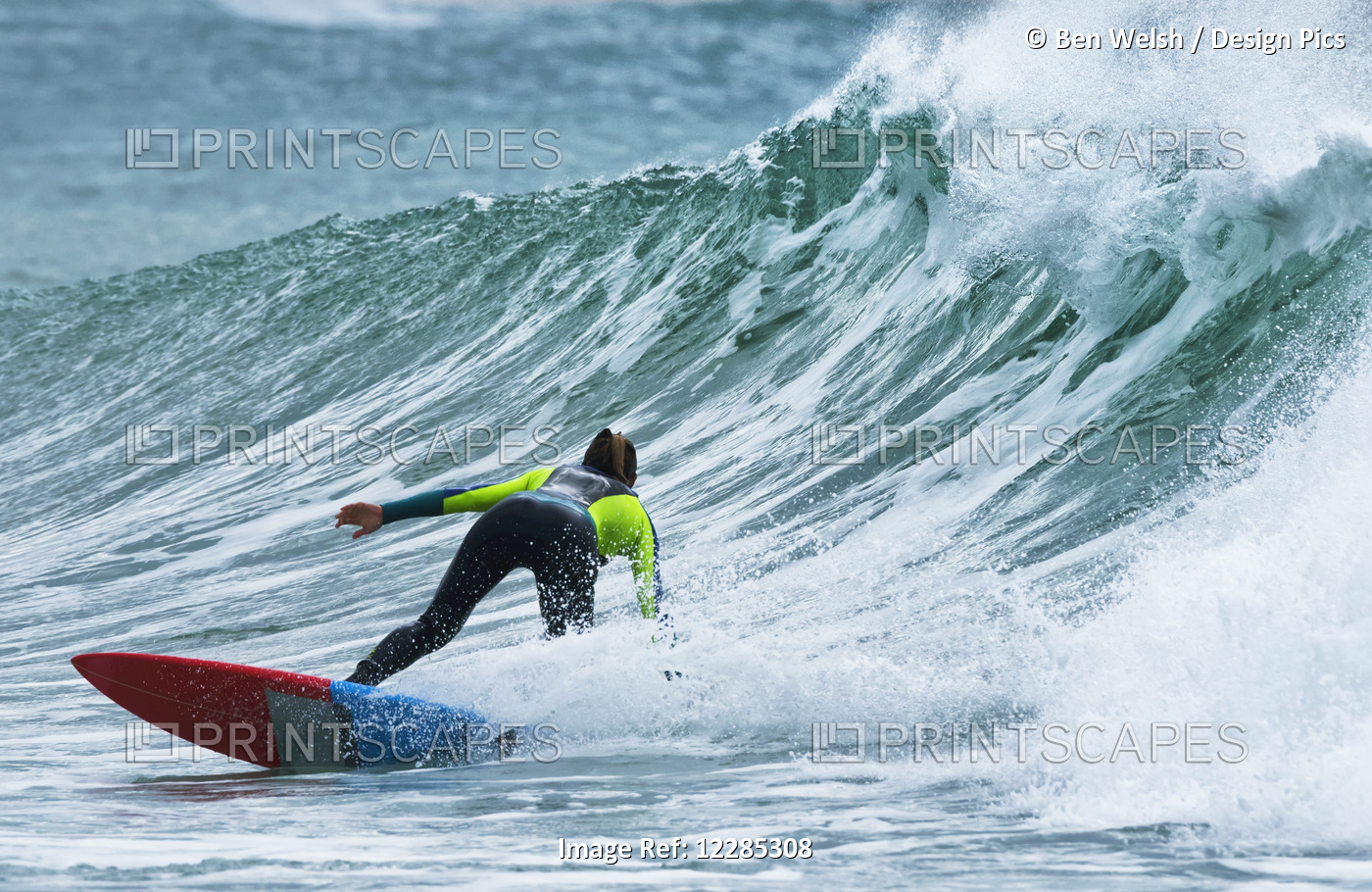 Surfer Catching A Wave; Tarifa, Cadiz, Andalusia, Spain