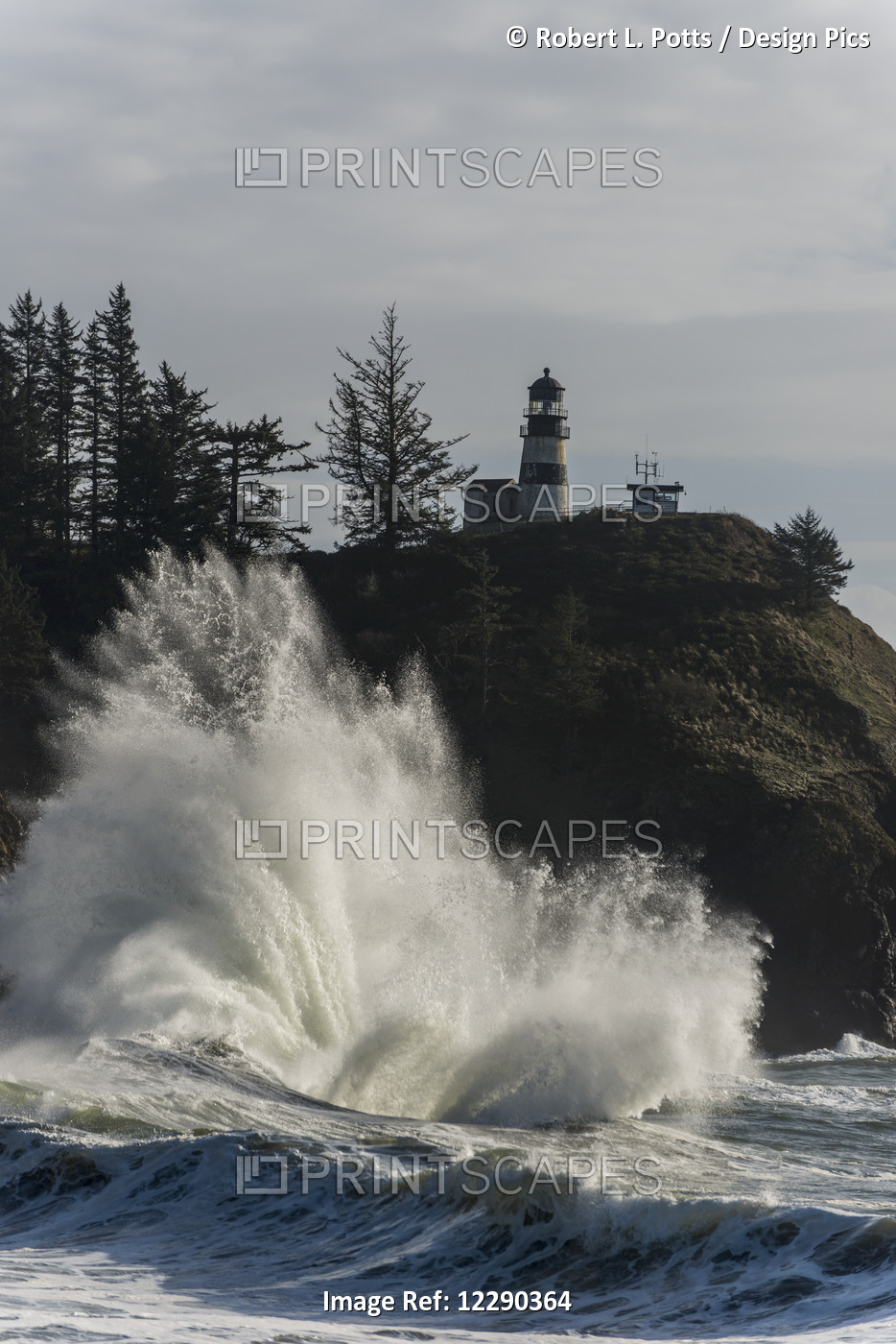 Surf Breaks At Cape Disappointment Lighthouse; Ilwaco, Washington, United ...