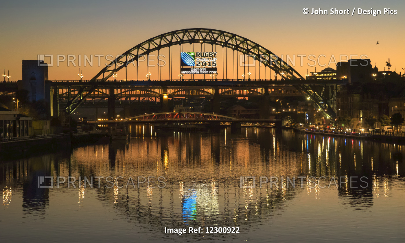 Tyne Bridge Over River Tyne At Sunset; Newcastle, Tyne And Wear, England