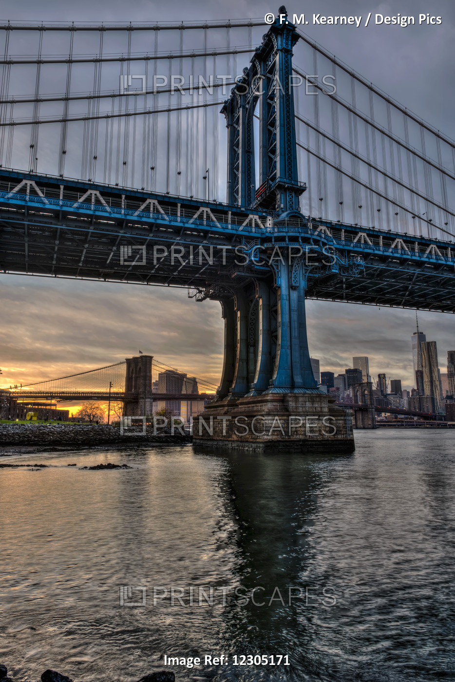 Manhattan And Brooklyn Bridges At Sunset,  Brooklyn Bridge Park; Brooklyn, New ...