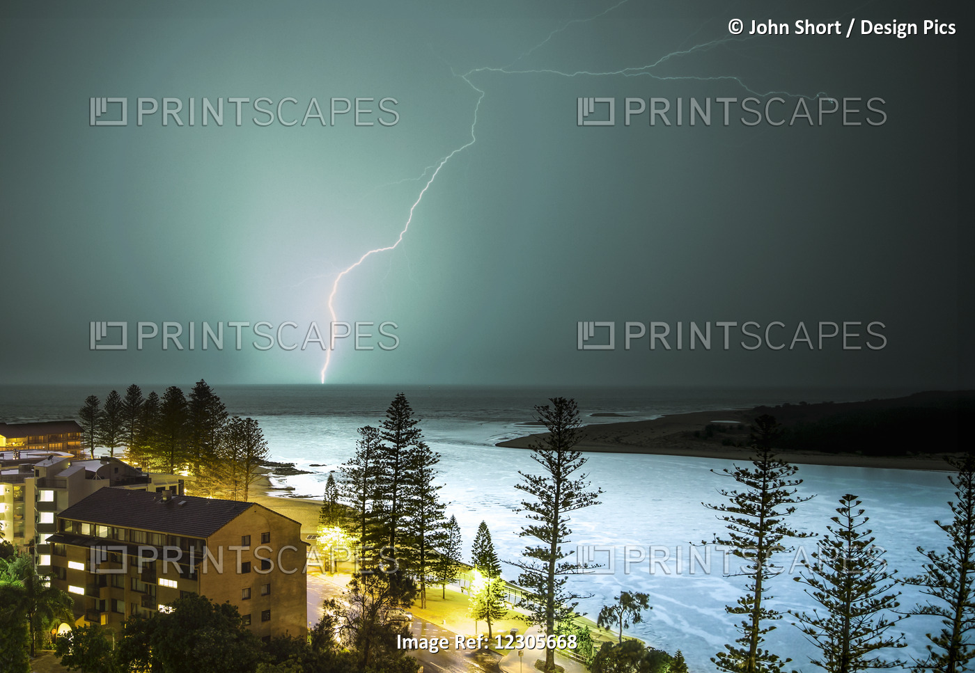 A Lightning Strike Hits The Surface Of The Water In The Distance; Brisbane, ...