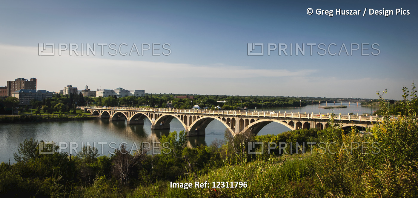 Bridge Crossing The South Saskatchewan River; Saskatoon, Saskatchewan, Canada