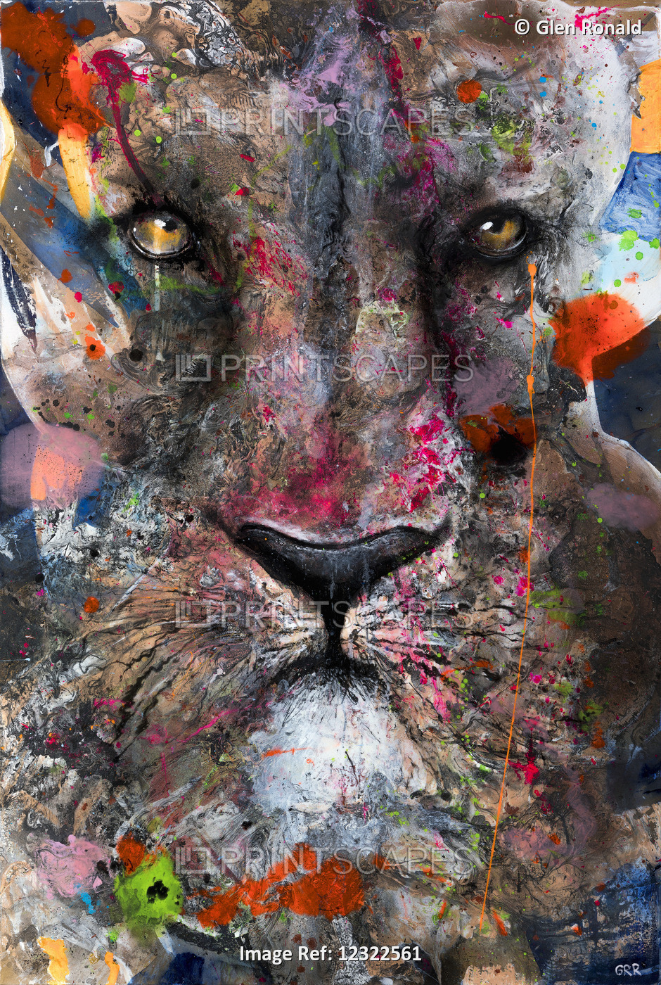 I'm Looking Through You, Colourful Artwork Of A Lion's Face Close-Up