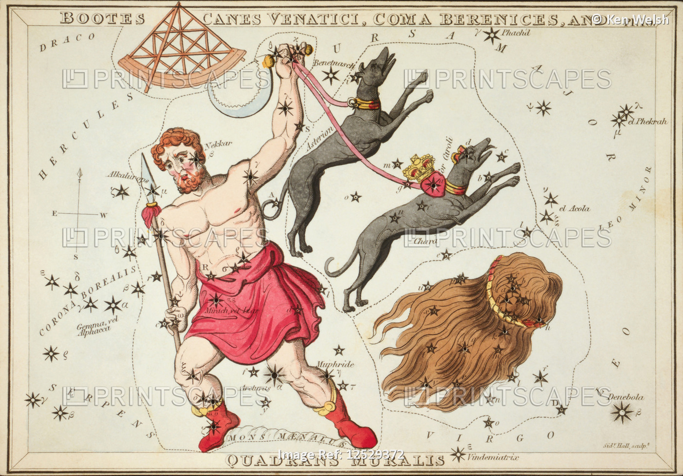 Bootes Canes Venatici, Coma Berenices and Quadrans Muralis. Card Number 10 from ...
