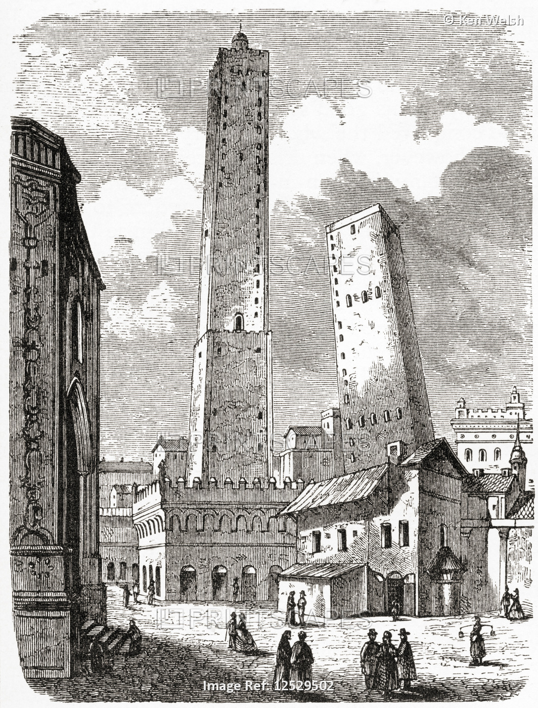 The Two Towers at Bologna, Italy.  From Ward and Lock's Illustrated History of ...