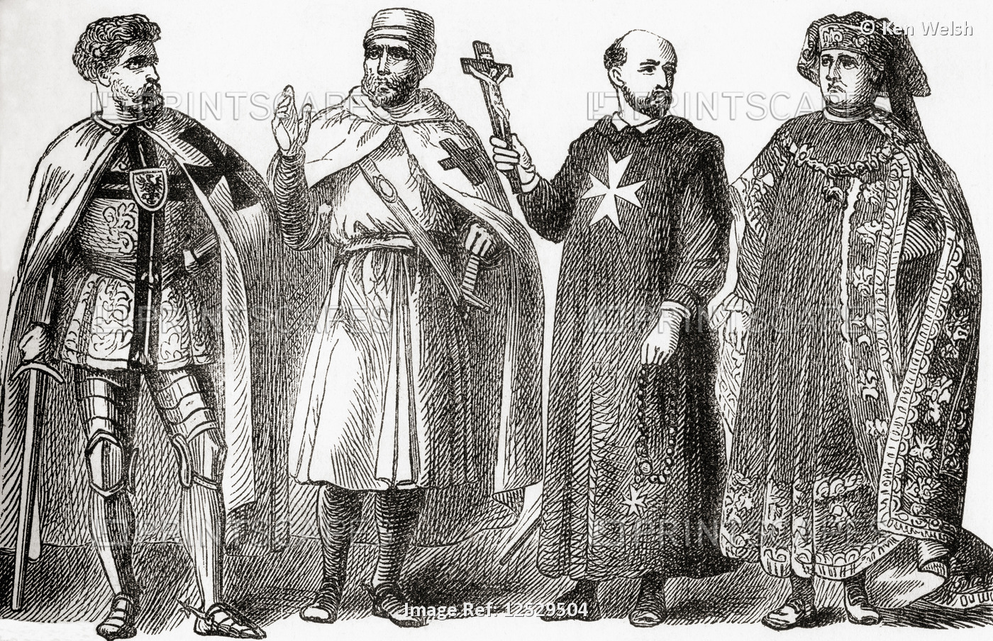 From left to right, Teutonic knight, Templar, Knight of St. John and of The ...