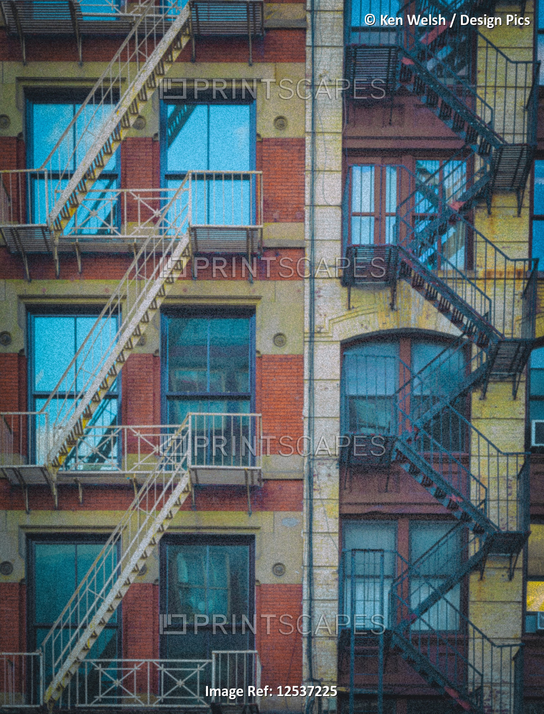 Fire escapes on a Canal Street building; New York City, New York, United States ...