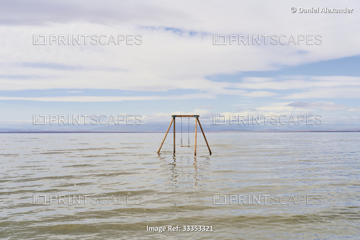 Artist installed swing set at Bombay Beach in the Salton Sea; Bombay Beach, ...