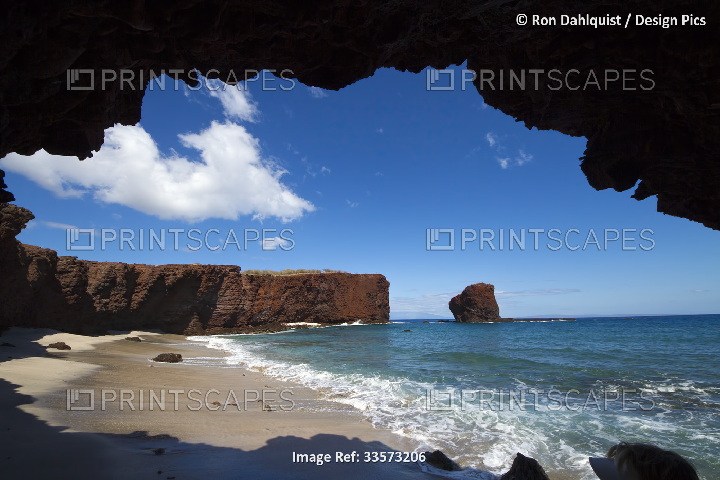 Shark's Cove and Pu'u Pehe Rock also known as Sweetheart Rock; Lanai, Hawaii, ...
